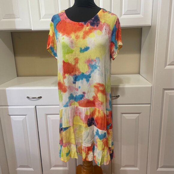 SAND & SPIRIT WATERCOLOR SHORT SLEEVE DRESS WOMEN'S SIZE L - Picture 1 of 10
